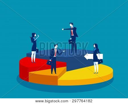 Business People Standing Of Different Directions On A Pie Chart. Concept Business Vector Illustratio