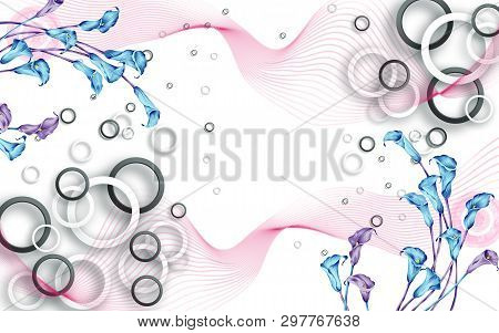 3d Illustration, White Background, Gray And White Rings, Flowers