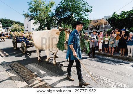 Pont-aven, France - August 5, 2018: Festival Of Gorse Flowers, A Traditional Parade With Celtic Circ