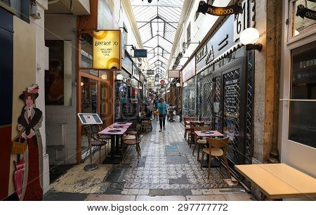 Paris, France - April 22 , 2019: Passage Des Panoramas Is The Oldest Covered Passages Of Paris. Pass