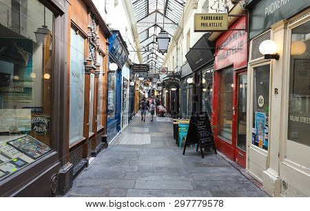 Paris, France - April 22 , 2019: Passage Des Panoramas Is The Oldest Covered Passages Of Paris. Pass