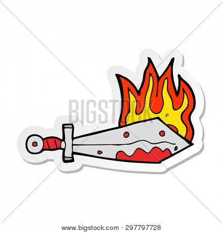 sticker of a cartoon flaming sword