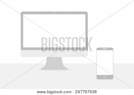 Pc Vector Icon. Computer And Smartphone In Flat Style