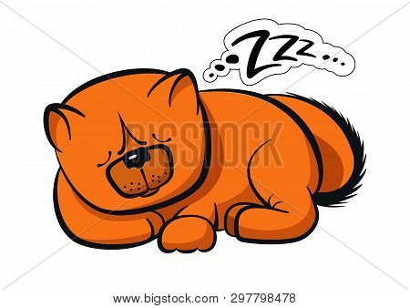 Sleeping Dog Chow-chow Red Color Bread With Buzz Bubble Sticker On The White Background Isolated In 