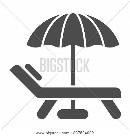 Beach Umbrella And Chair Solid Icon. Vacation Vector Illustration Isolated On White. Travel Glyph St