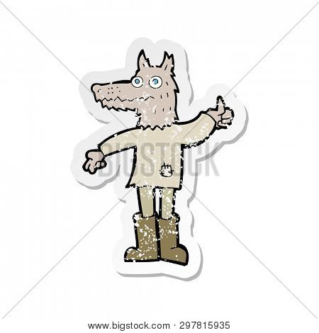 retro distressed sticker of a cartoon wolf man