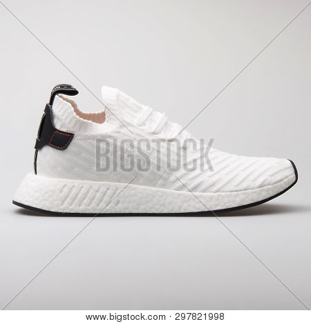 Vienna, Austria - August 7, 2017: Adidas Nmd R2 Pk White Sneaker On White Background.