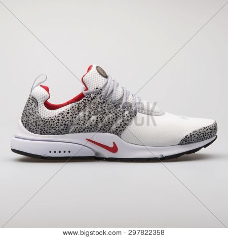 Vienna, Austria - August 7, 2017: Nike Air Presto Qs White, Black And Red Sneaker On White Backgroun