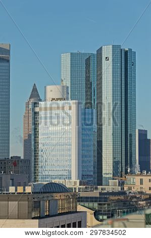 Frankfurt Am Main, Germany - January 18, 2019 The Mainhattan Skyscrapers View From The Kaufhofs Roof
