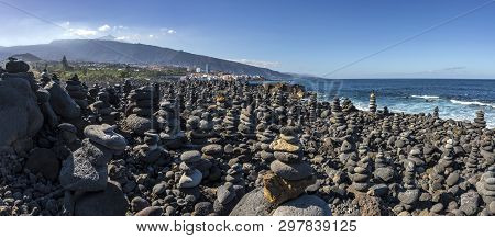 Hundreds Of Stone Stacks At The Beach Of Tenerife, Spain.