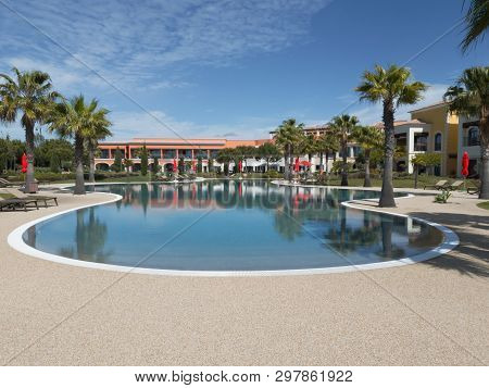Lagos, Portugal- April, 14, 2019: Unheated Outdoor Pool At The Cascade Wellness Center
