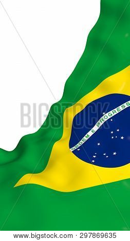 Waving Flag Of Brazil. Ordem E Progresso. Order And Progress. Rio De Janeiro. South America. State S