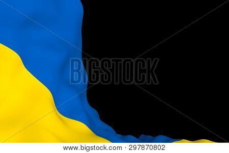 The Flag Of Ukraine On A Dark Background. National Flag And State Ensign. Blue And Yellow Bicolour. 