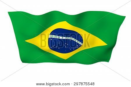 Waving Flag Of Brazil. Ordem E Progresso. Order And Progress. Rio De Janeiro. South America. State S