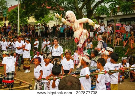 Ubud, Bali - March 04, 2011: Ogoh-ogoh Statues At The Ngrupuk Parade In Bali Island In Indonesia