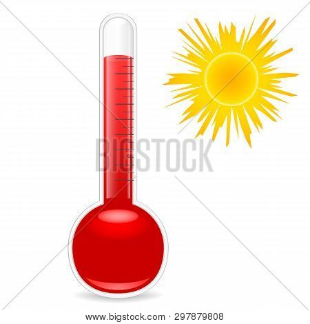 Thermometer And Sun On A White Background . Vector Image .