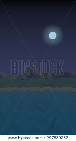 Starry Moonless Sky. Ocean Shore Line With Waves On A Beach. Island Beach Paradise With Waves. Vacat