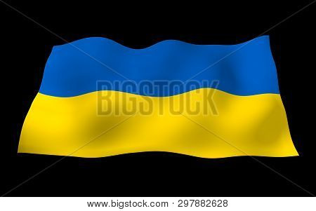 The Flag Of Ukraine On A Dark Background. National Flag And State Ensign. Blue And Yellow Bicolour. 