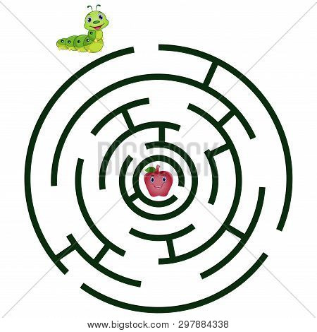 Cartoon Maze For Kids With Cute Caterpillar And Apple