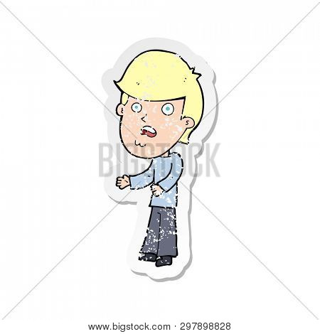 retro distressed sticker of a cartoon shocked man