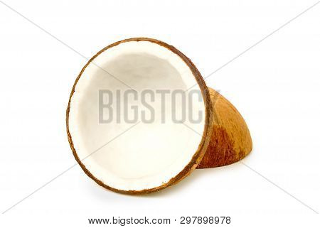 Dried Coconut On White Background.with Clipping Path.