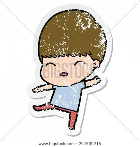 distressed sticker of a happy cartoon boy