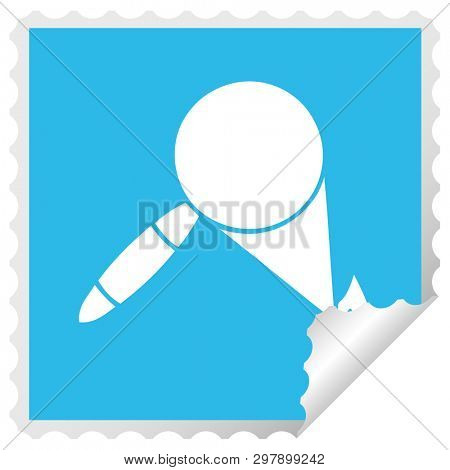 square peeling sticker cartoon of a magnifying glass
