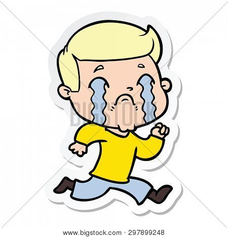 sticker of a cartoon man crying