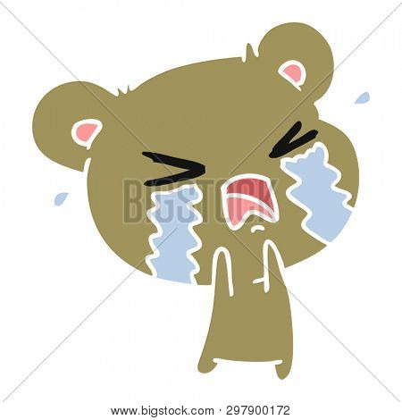 freehand drawn cartoon of a cute crying bear
