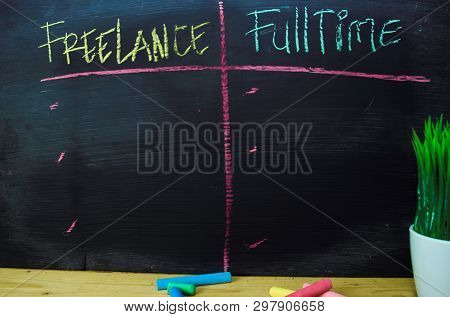 Freelance Or Fulltime Written With Color Chalk Concept On The Blackboard