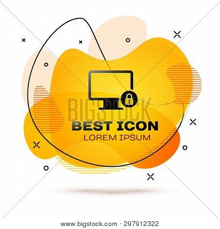 Black Lock On Computer Monitor Screen Icon Isolated On White Background. Monitor And Padlock. Securi