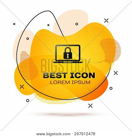 Black Laptop And Lock Icon Isolated On White Background. Computer And Padlock. Security, Safety, Pro