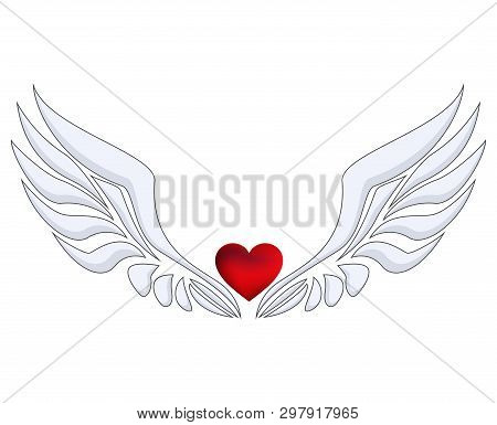Illustration Of Red Heart With Angel Wings