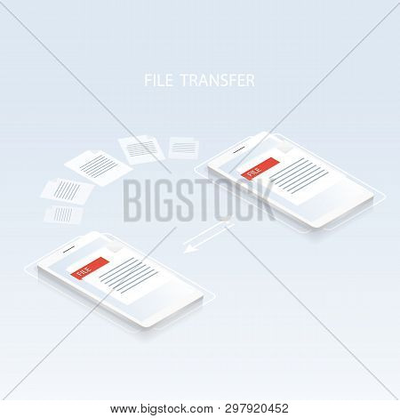 Isometric Smartphone Digital File Transfer Network Vector