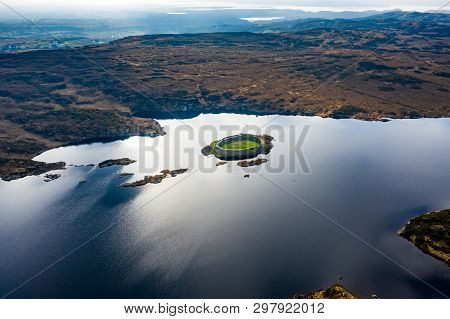 Aerial View Of Lough Doon Between Portnoo And Ardara Which Is Famous For The Medieval Fort - County 
