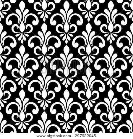 Floral Geometric Seamless Pattern. Black And White Ornament. Fabric For Ornament, Packaging, Vector 