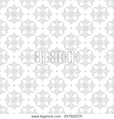 Floral Geometric Seamless Pattern. Gray And White Ornament. Fabric For Ornament, Wallpaper, Packagin