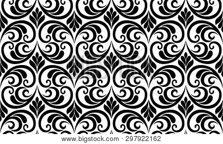 Floral Geometric Seamless Pattern. Black And White Ornament. Fabric For Ornament, Wallpaper, Packagi