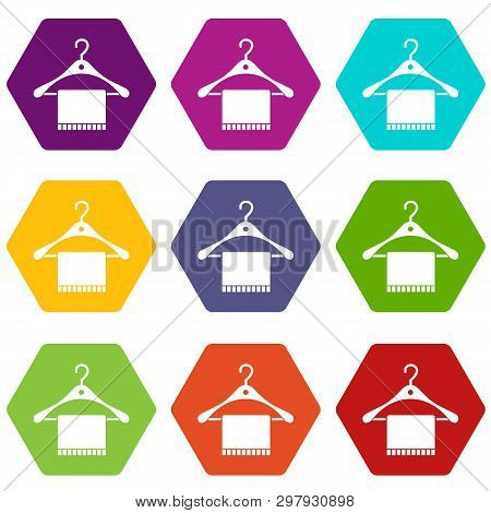 Scarf On Coat Hanger Icon Set Many Color Hexahedron Isolated On White Illustration