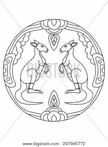 Kangaroo Pattern. Illustration Of Kangaroo. Mandala With An Animal.  Kangaroo In A Circular Frame. C