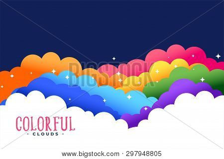 Rainbow Colors Clouds With Stars Background Vector Illustration