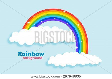 Arched Rainbow With Clouds Background Vector Illustration