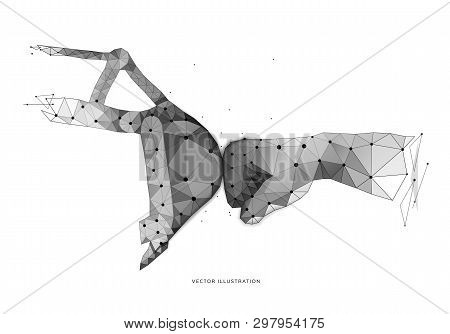 Bucket From Backhoe Loader. Low Poly Wireframe Art On White Background. The Concept Of Construction 