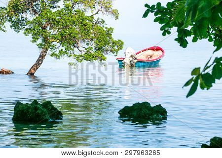 Boat On The Beach. Travel Of Koh Chang, Thailand.