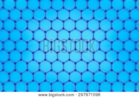 3d Rendering.modern Blue Hexgonal Relation Structure Mesh Pattern Wall Design Background.