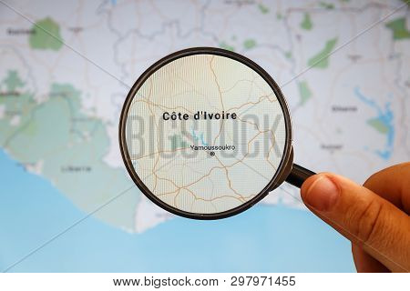 Yamoussoukro, Cote Divoire. Political Map. City Visualization Illustrative Concept On Display Screen