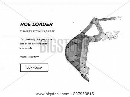 Bucket From Backhoe Loader. Low Poly Wireframe Art On White Background. The Concept Of Construction 