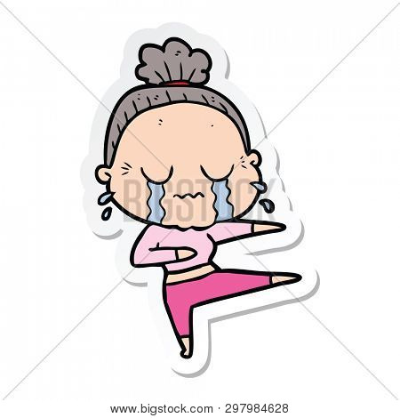 sticker of a cartoon old dancer woman crying