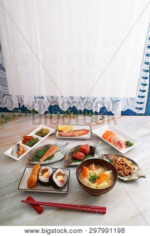 Delicious Japanese Traditional Foods On The Dining Table