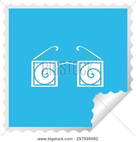 square peeling sticker cartoon of a hypno glasses